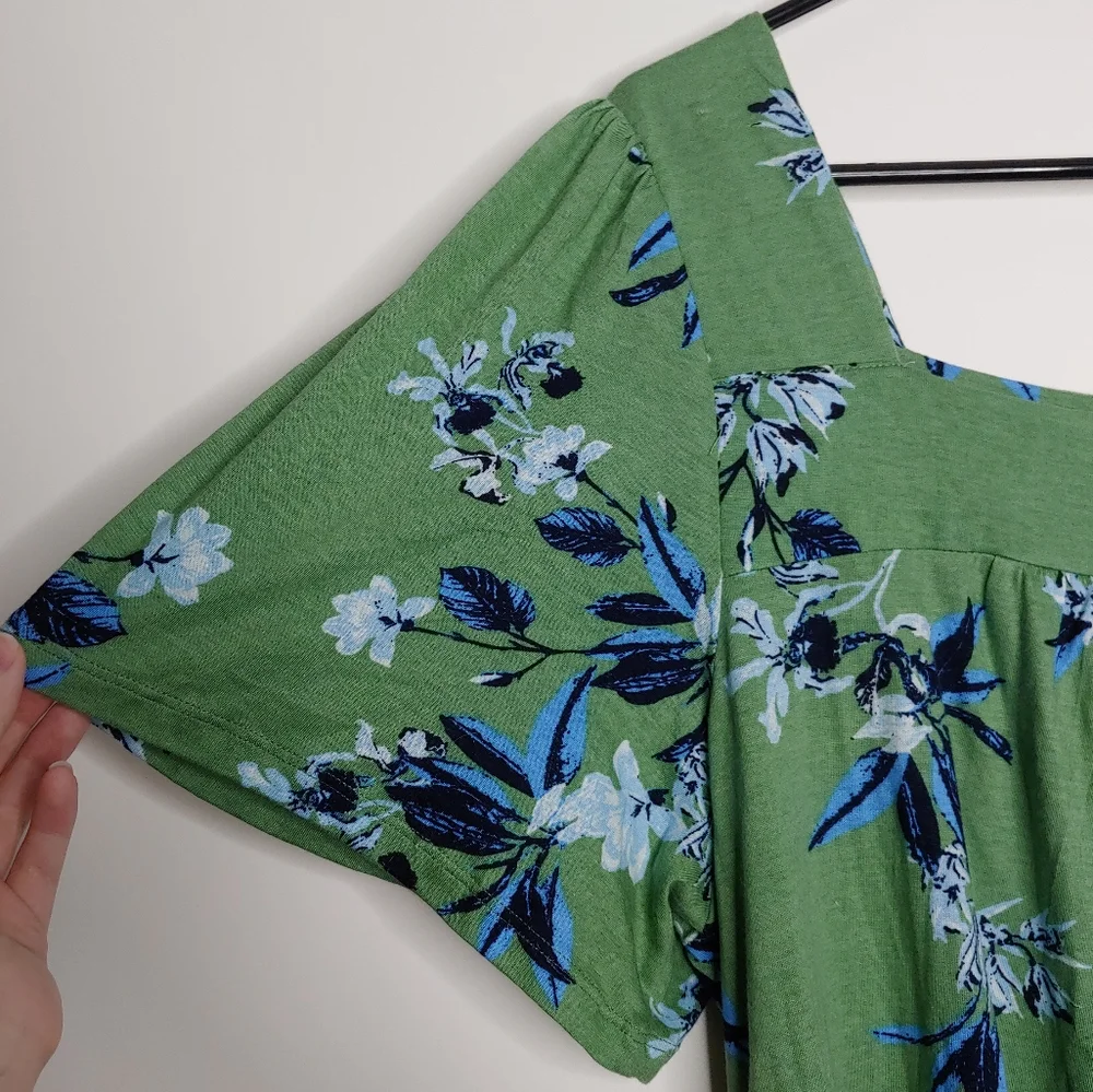 Lucky Brand Green Floral Square Neck Short Sleeve Blouse Size XXL New With Tags - Picture 5 of 16